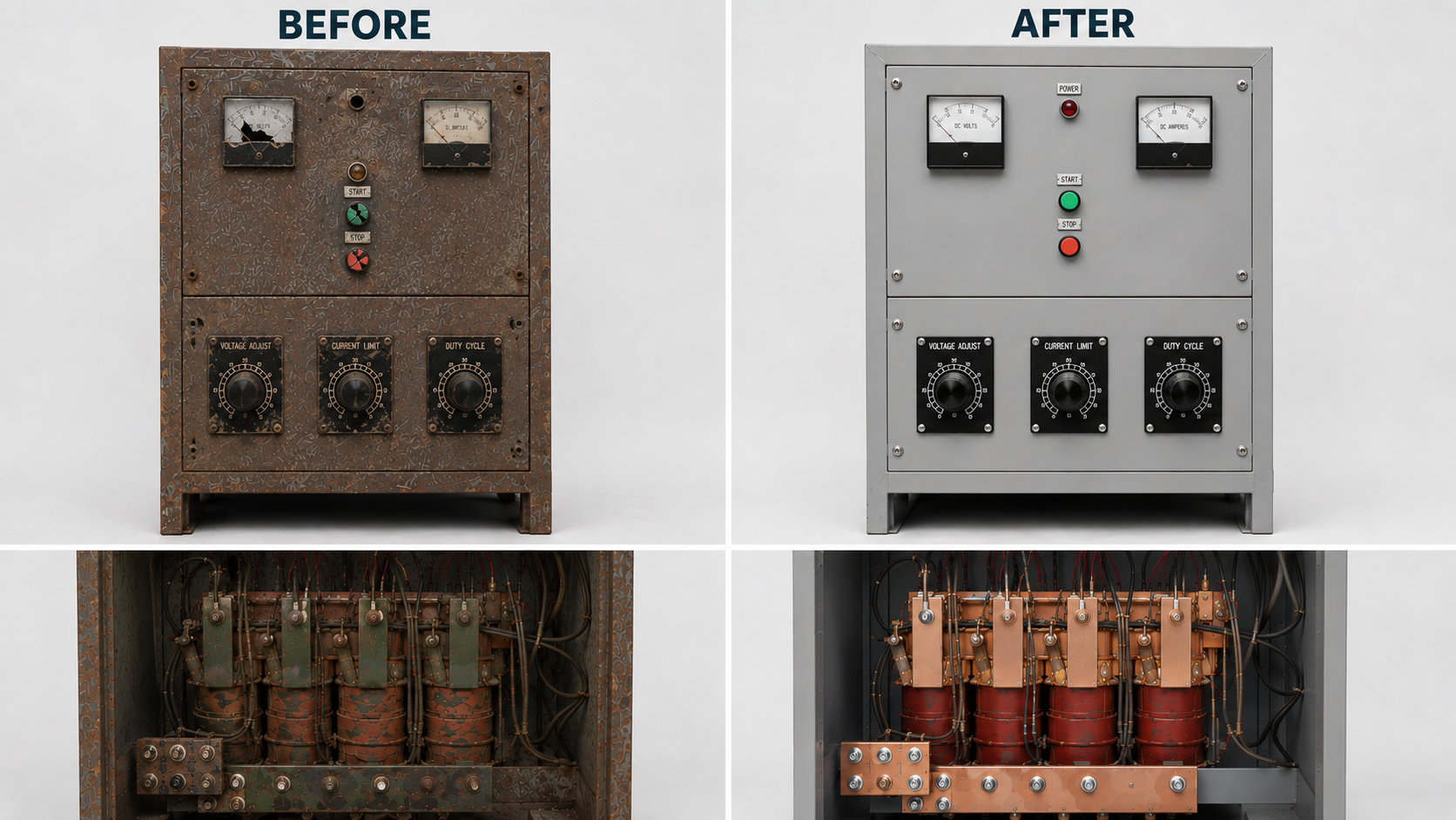 Tap switch rectifier before and after refurbishment